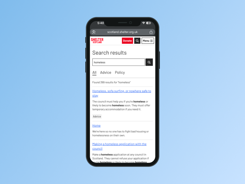 Mobile search interface showing improved search results and filtering options